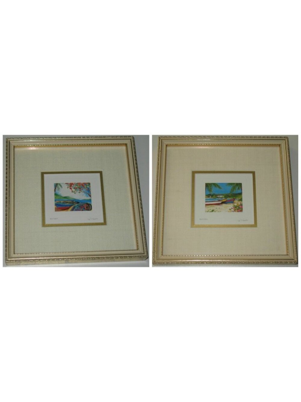 ART PRINTS West Indies Caribbean Boats Beach Pat Flavelle Framed Set of 2 8"